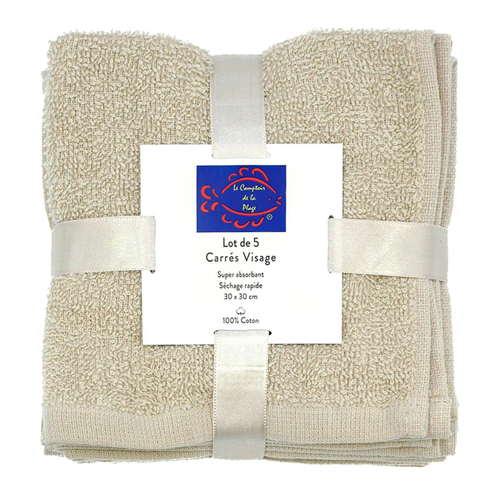 Lot de 5 carrés visage 30x30cm - Beige