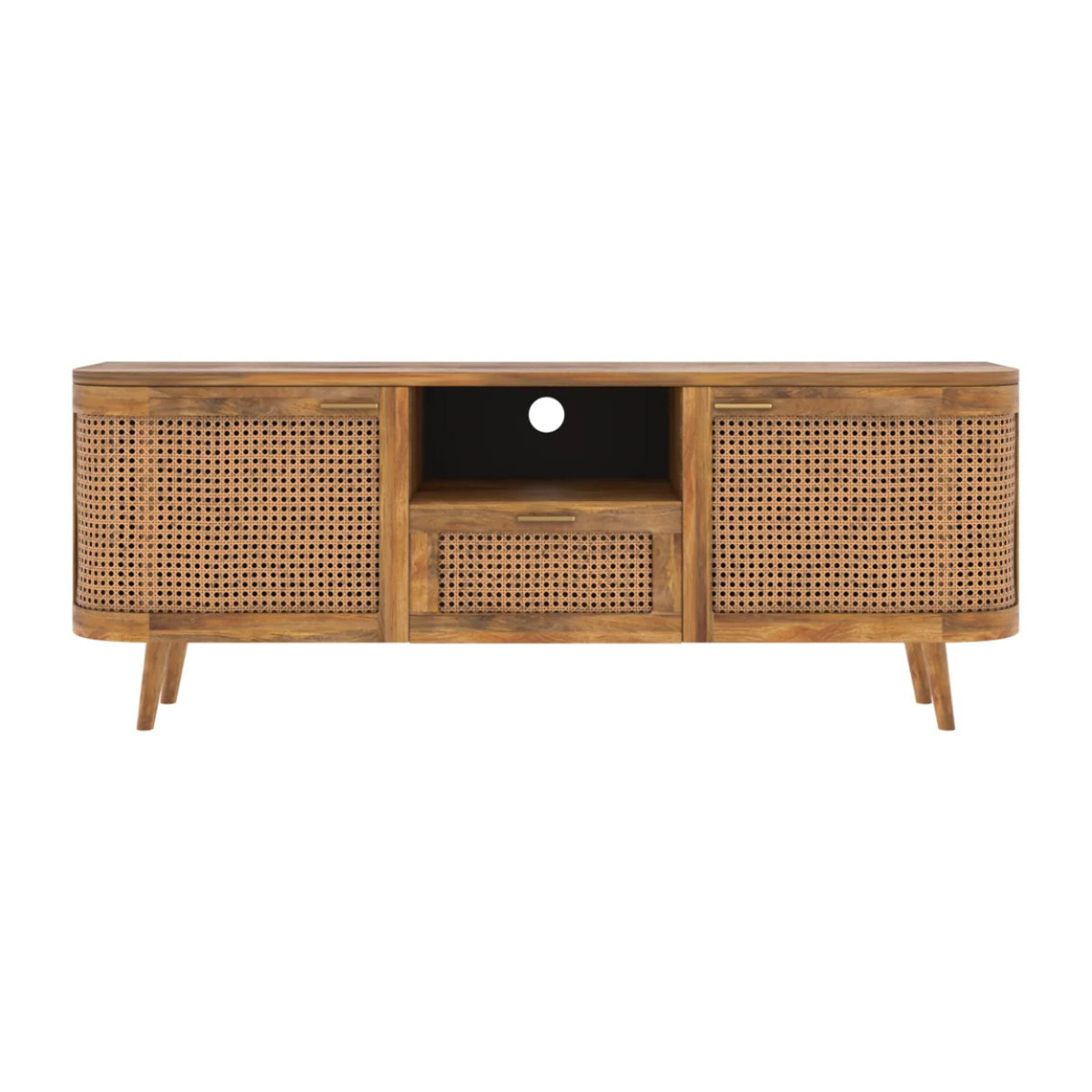 Meuble TV en bois de manguier et cannage 145 cm - Wava
