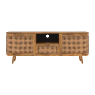Meuble TV en bois de manguier et cannage 145 cm - Wava