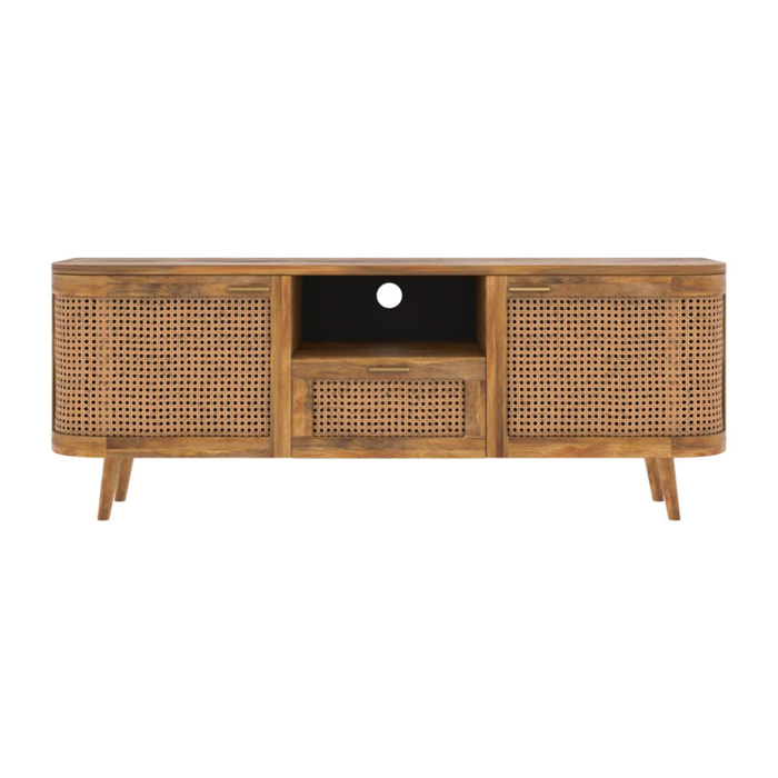 Meuble TV en bois de manguier et cannage 145 cm - Wava