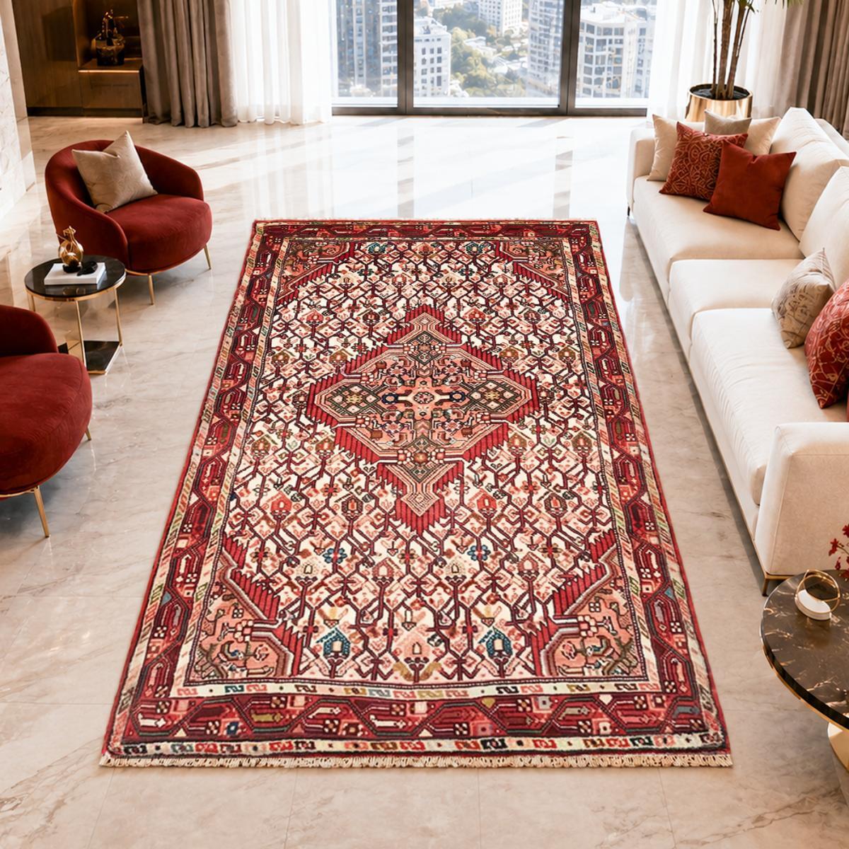 Tapis d'orient, motif oriental noué main en laine, AVOFU