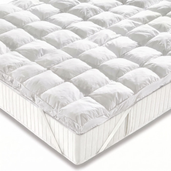 Topper Materasso Effetto Piuma in Microfibra con Imbottitura Siliconata 850 g/m², Impermeabile e Trapuntato con Angoli Elasticizzati, Extra Morbido e Confortevole