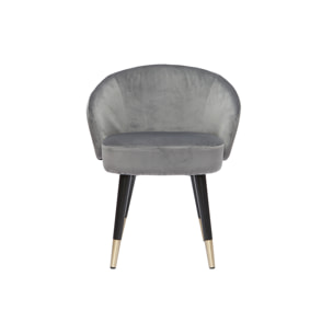 Chaises design en tissu velours gris, bois noir et métal doré (lot de 2) BRIZO