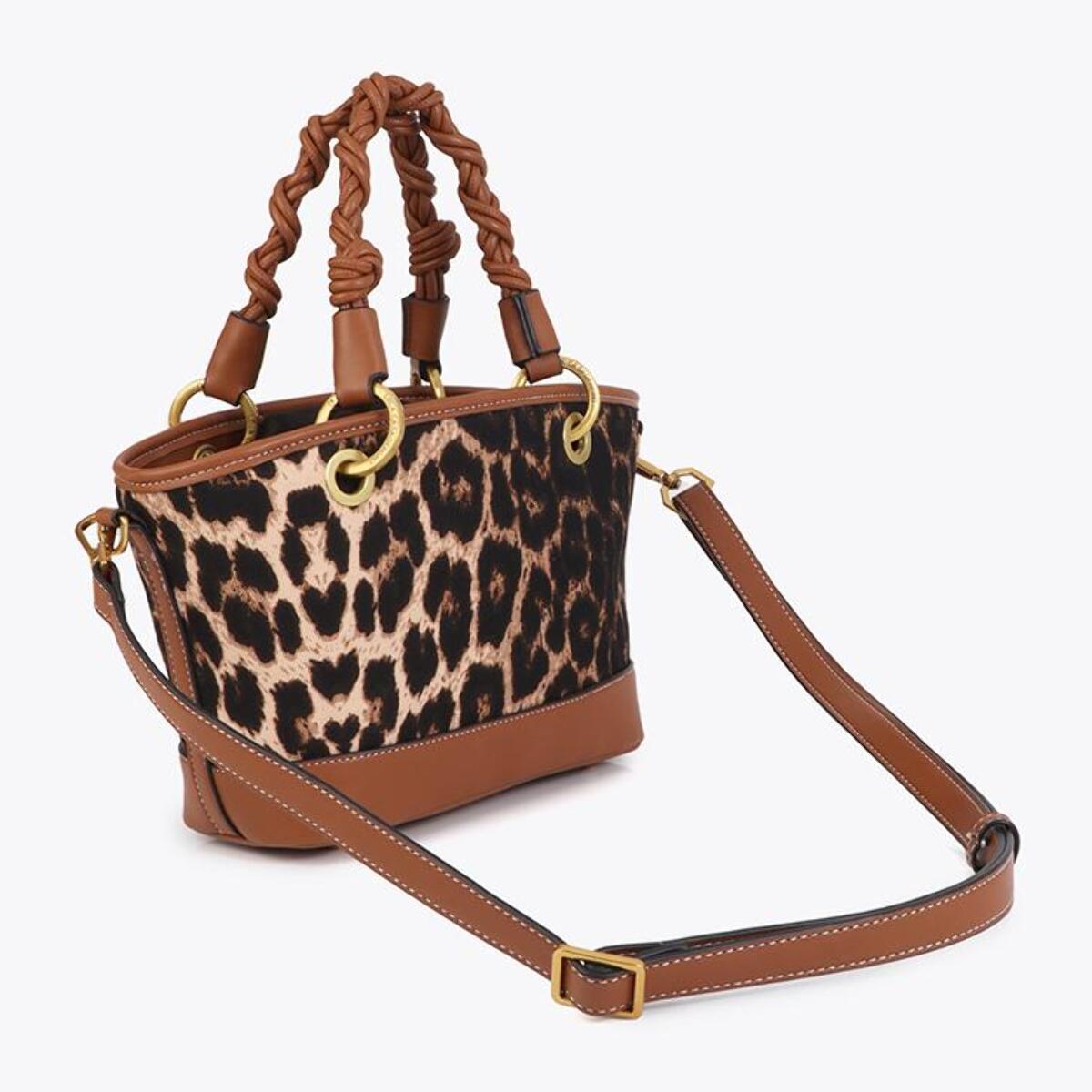 Mini tote bag stampa leopardata ed effetto pelle