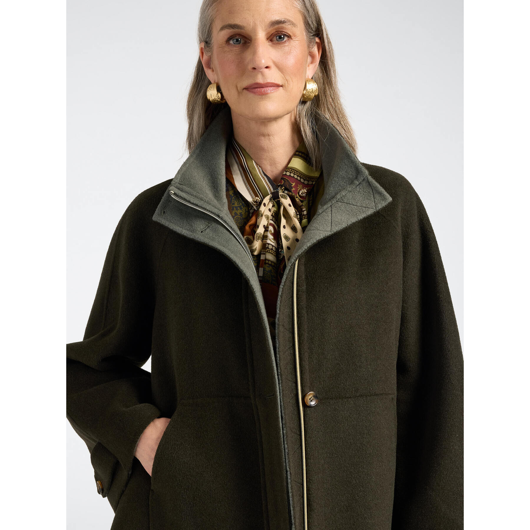Elena Mirò - Cappotto misto lana collo alto - Verde militare