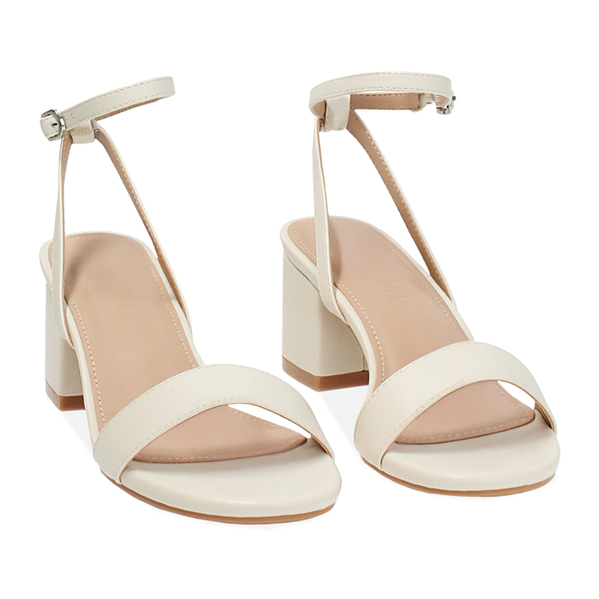 Sandalo donna panna, tacco largo 5,5 cm