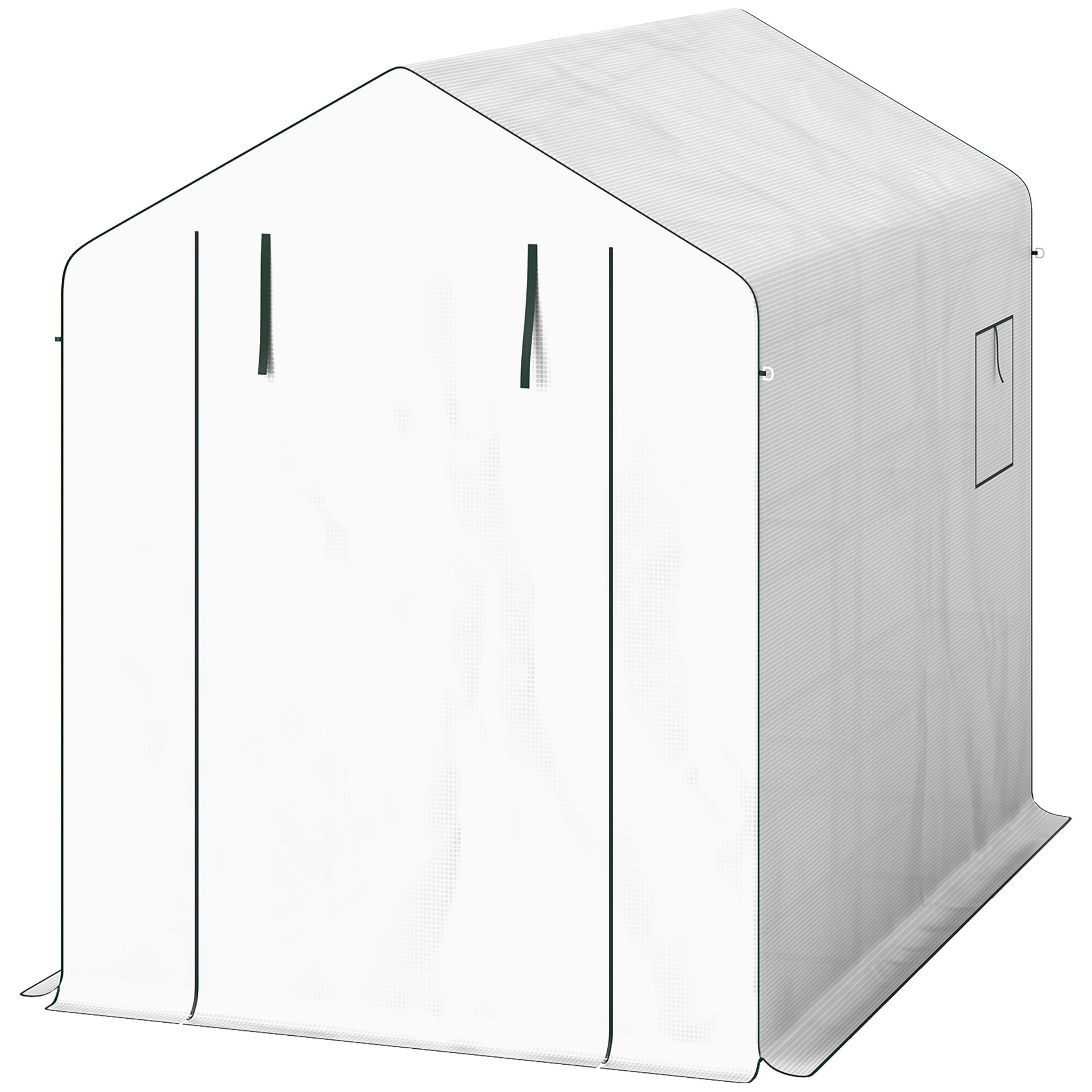 Serre de jardin 4 étagères - porte enroulable zippée, 2 fenêtres - 143 x 215 x 190 cm - acier vert PE blanc