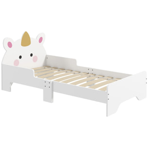 Cama para Niños de 3-6 Años 143x74x67 cm Cama Infantil de Madera en Forma de Unicornio Mueble de Dormitorio Moderno Carga 80 kg Blanco