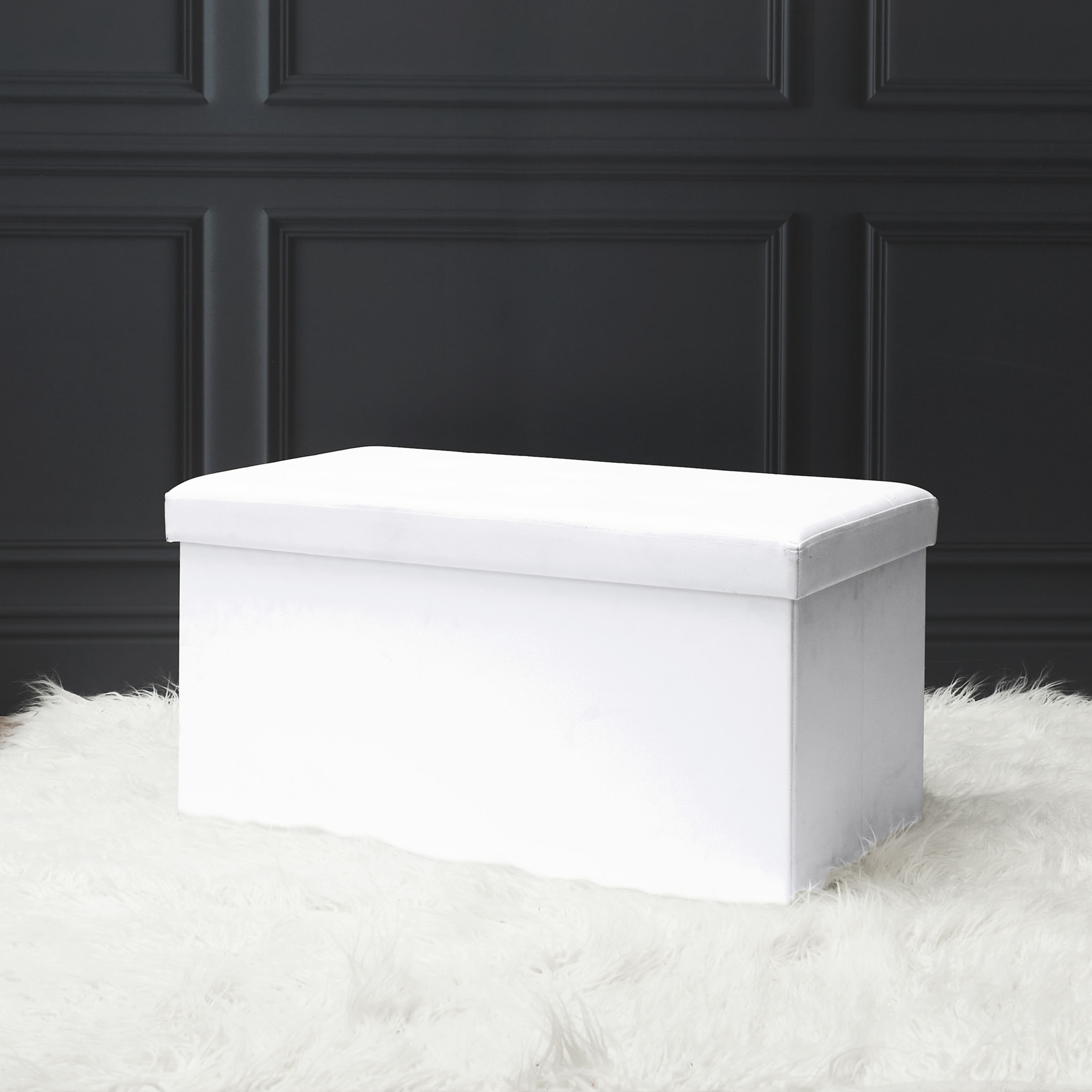 Coffre Banc Pliable Pu Blanc