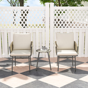 Conjunto de Jardín Exterior de 3 Piezas Muebles de Jardín con 2 Sillas con Cojines Extraíbles Lavables y Mesa Terraza con Tablero de Metal Impermeable Anti-UV para Balcón Patio Gris y Crema