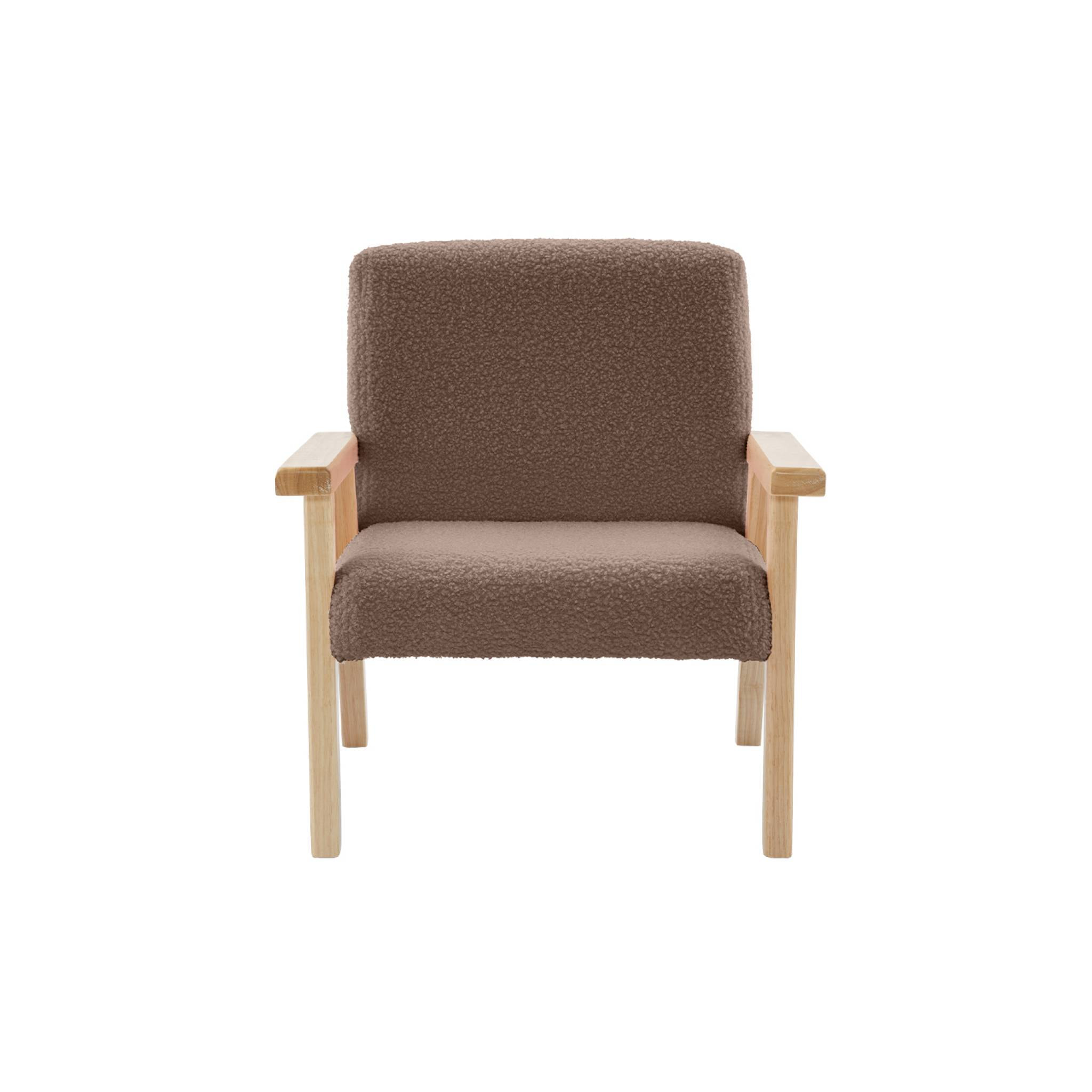 Fauteuil enfant en bois et tissu bouclette taupe. ISAK L 47 x P 43.5 x H 50cm