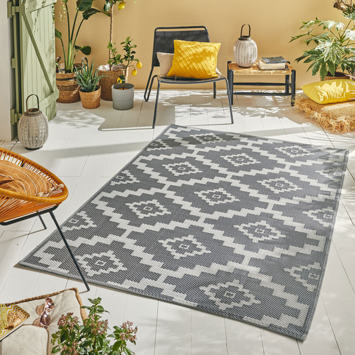 Scoobi - tapis d'exterieur gris et blanc motif graphique