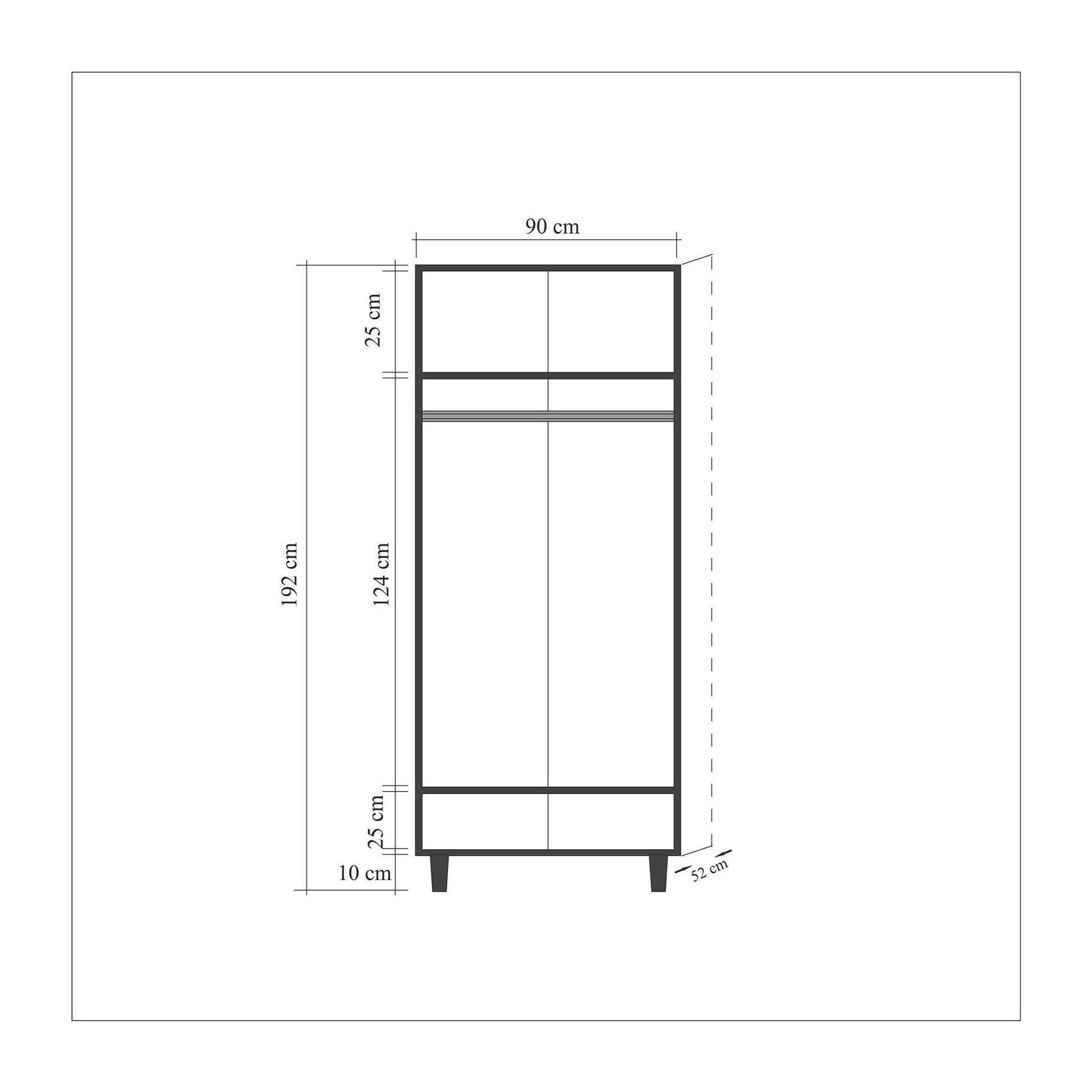 Guardaroba 2 ante Dfrollan, Mobile camera da letto, Cabina armadio portabiti, Armadio appendiabiti, 90x52h192 cm, Quercia