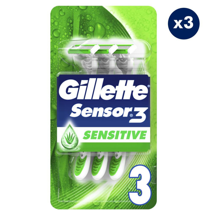 3x3 Rasoirs Jetables Sensor3 Peaux Sensibles, Gillette