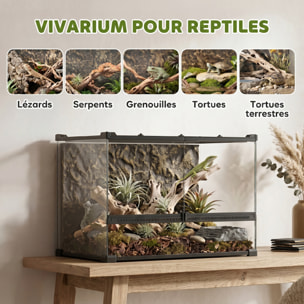 Terrarium verre 48L vivarium boîte à reptiles fermeture sécurisée par rotation noir