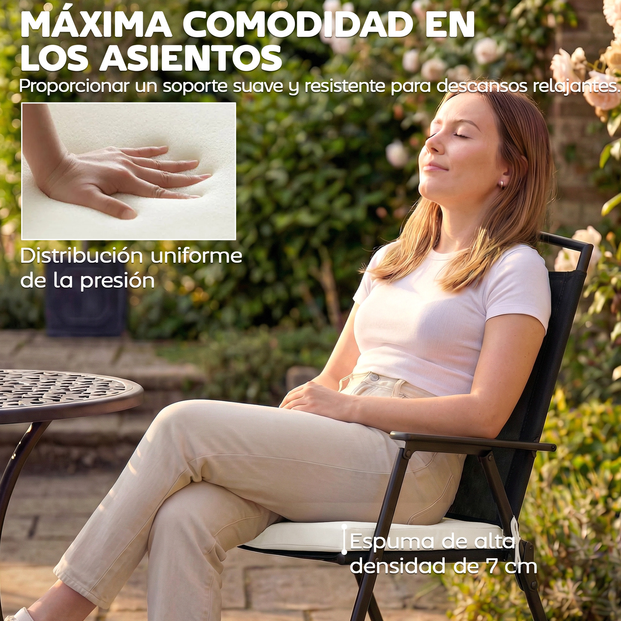 Juego de Cojines para Sillas de Comedor, 46x42x7 cm, 6 Piezas, Cojines para Sillas de Jardín con Funda Lavable y Lazos, Impermeable y Anti-UV, Crema