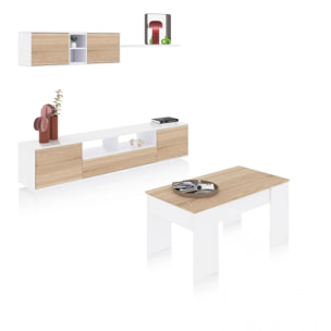 Pack salón con mesa de centro Kenzo Plus V2 Blanco Brillo - Roble Canadian