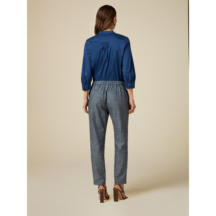 Oltre - Pantalones con mezcla de lino con efecto denim - Light - blue