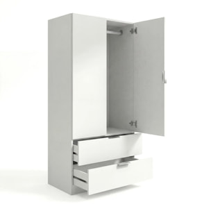 Armario de 2 puertas y 2 cajones en blanco 81,5x180 cm Lark Blanco