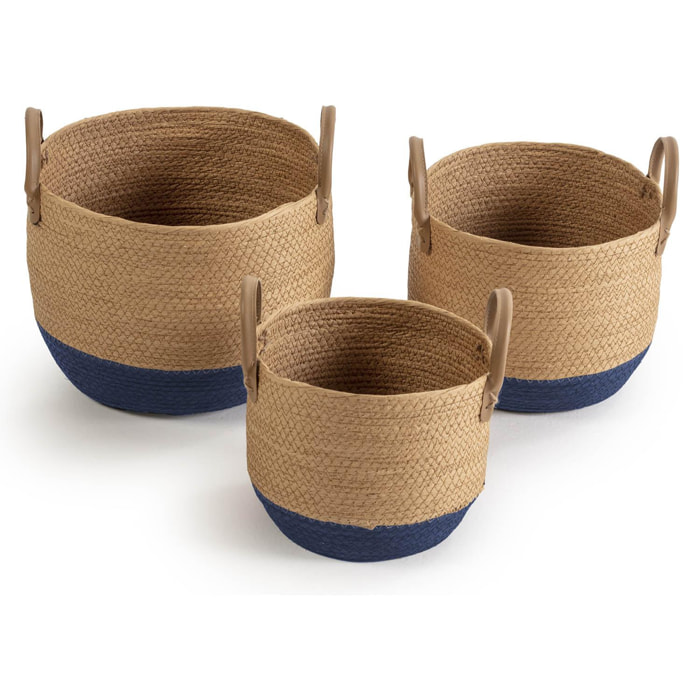 Set de 3 cestas decorativas Modelo TECLA, hechas a mano con fibras vegetales
