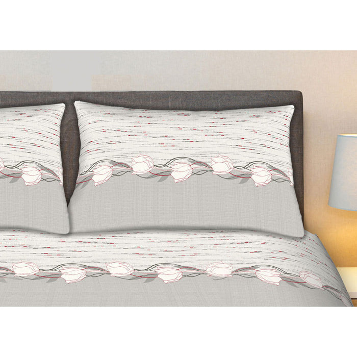 Completo Lenzuola 100% Cotone Effetto Seta Tulip Grigio CN