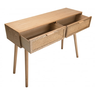 ROMEO - Console couleur naturelle 2 tiroirs bois cannage