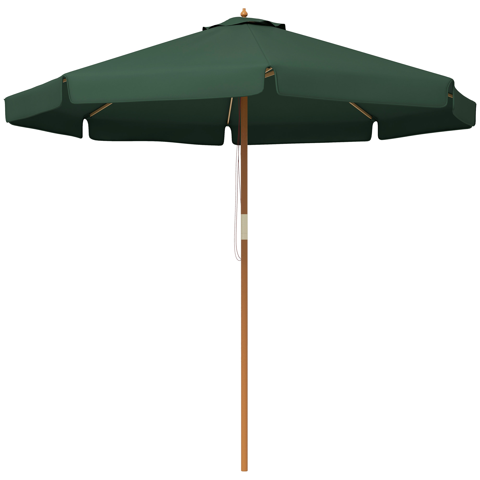 Sombrilla de Jardín Ø325x250 cm Parasol de Madera con Sistema de Polea Techo de Ventilación y 8 Varillas de Bambú para Terraza Balcón Exterior Verde Oscuro