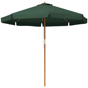 Sombrilla de Jardín Ø325x250 cm Parasol de Madera con Sistema de Polea Techo de Ventilación y 8 Varillas de Bambú para Terraza Balcón Exterior Verde Oscuro