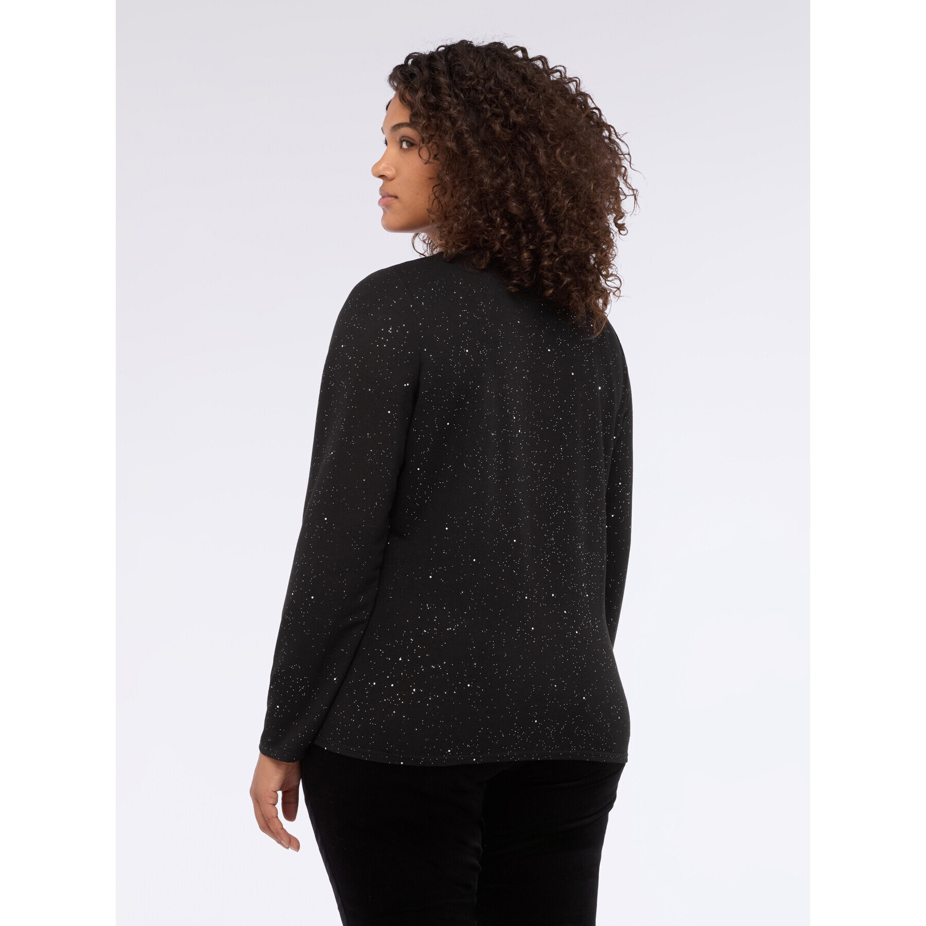 Fiorella Rubino - T-shirt glitter con drappeggio laterale - Nero
