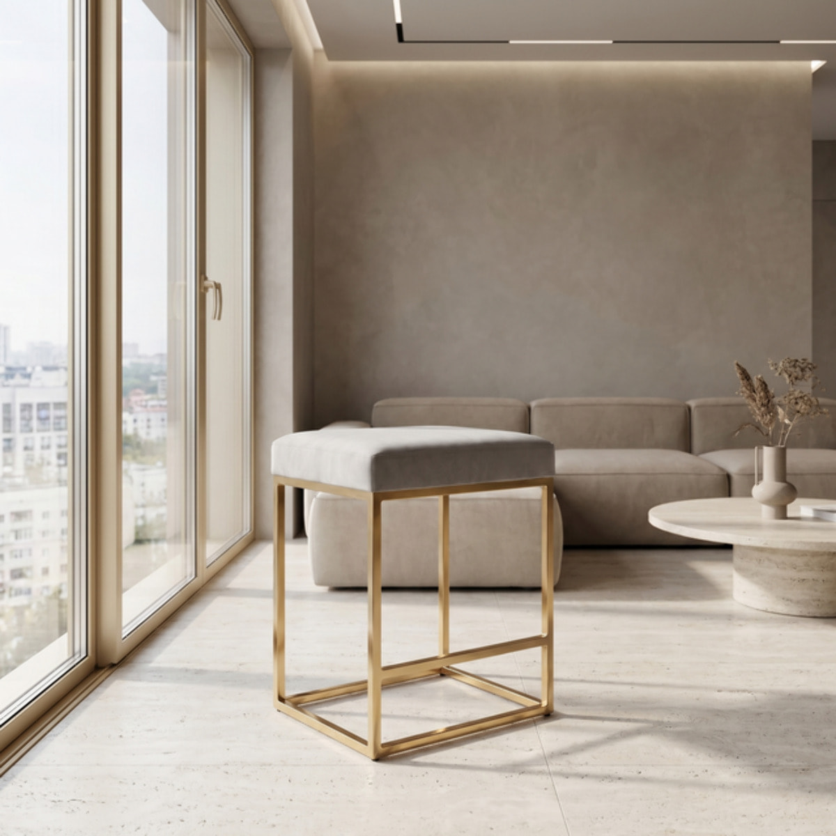 Sgabello Imbottito in Effetto Velluto con Seduta Confortevole e Gambe in Acciaio, Design Moderno per Cucina, Penisola, Isola e Zona Bar