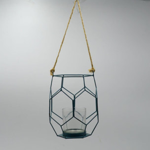 Lanterna in metallo blu cm16,5x16,5h18,5