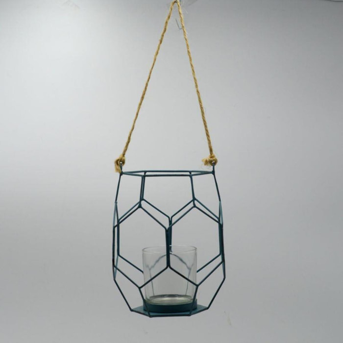 Lanterna in metallo blu cm16,5x16,5h18,5