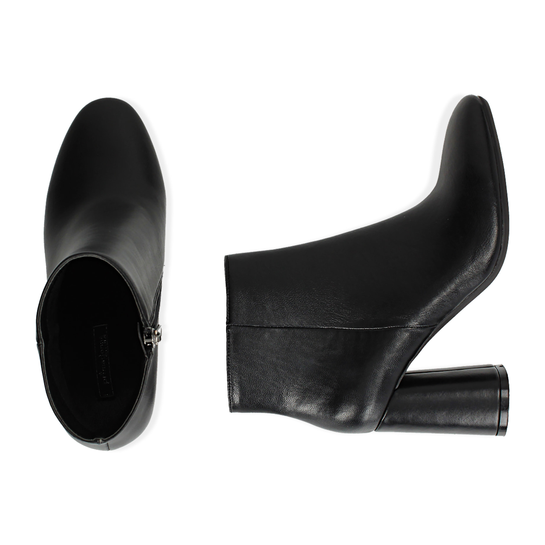 Botines de piel sintética negra, tacón 8,5 cm