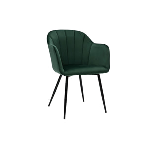 Chaise design en tissu velours vert foncé et métal noir MILLY