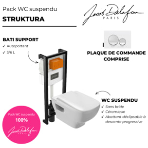 Pack WC suspendu sans bride Struktura+ bâti-support + plaque Blanc brillant/Blanc mat