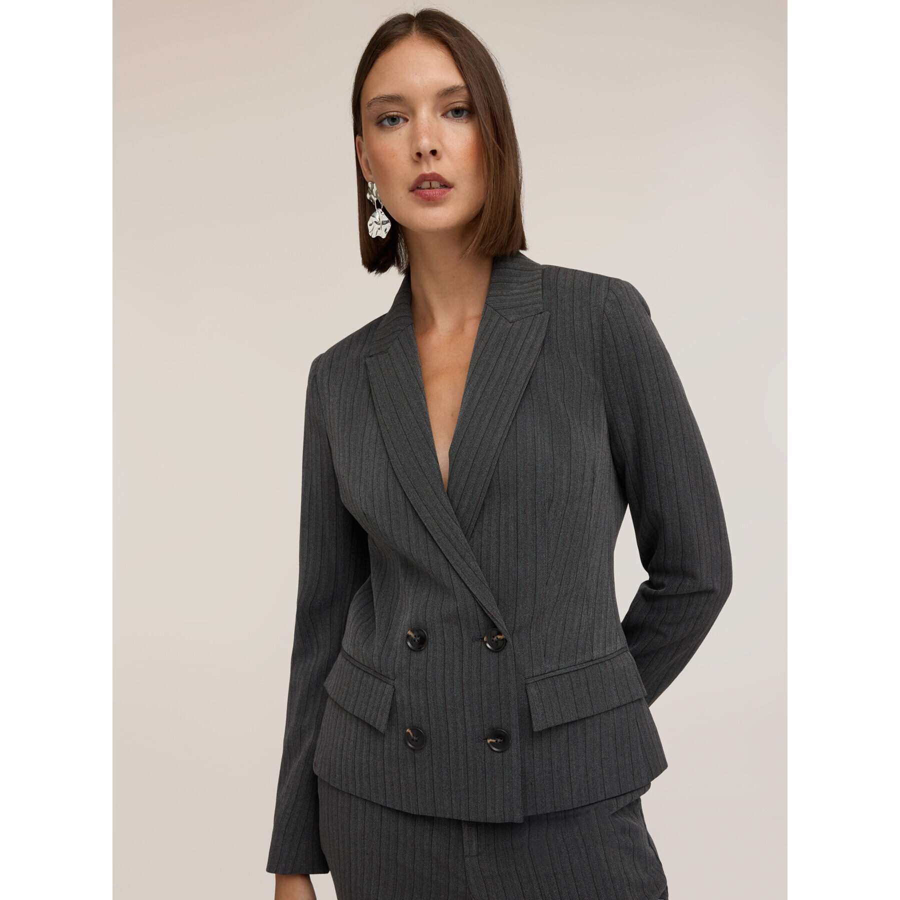 Motivi - Blazer doppiopetto con fantasia gessata - Grigio