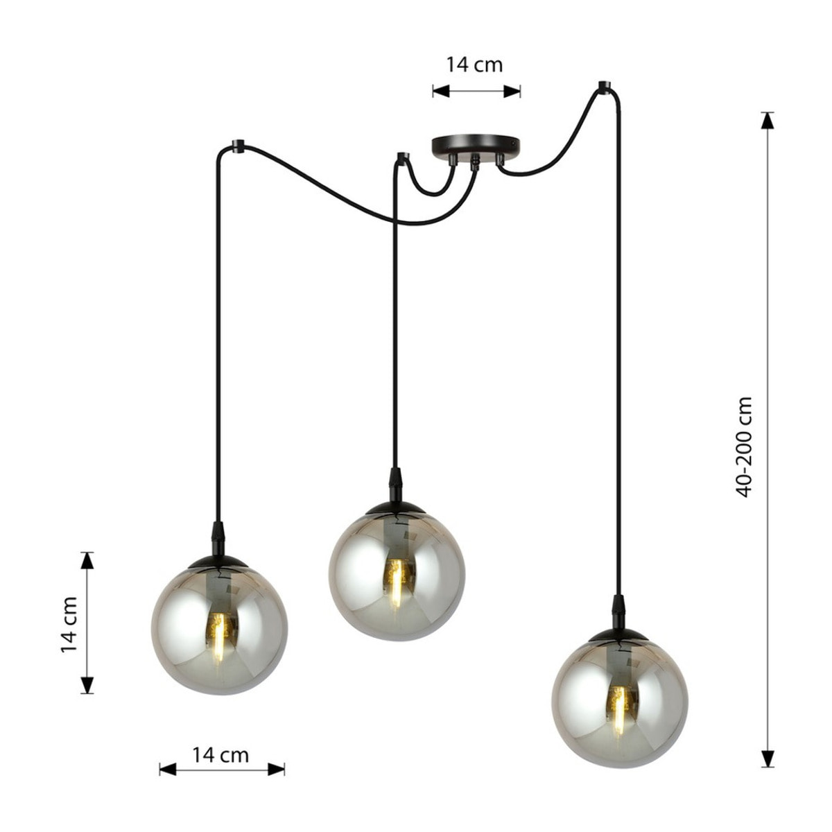 Lampada a sospensione GIGI con diffusori in vetro grafite e struttura nera