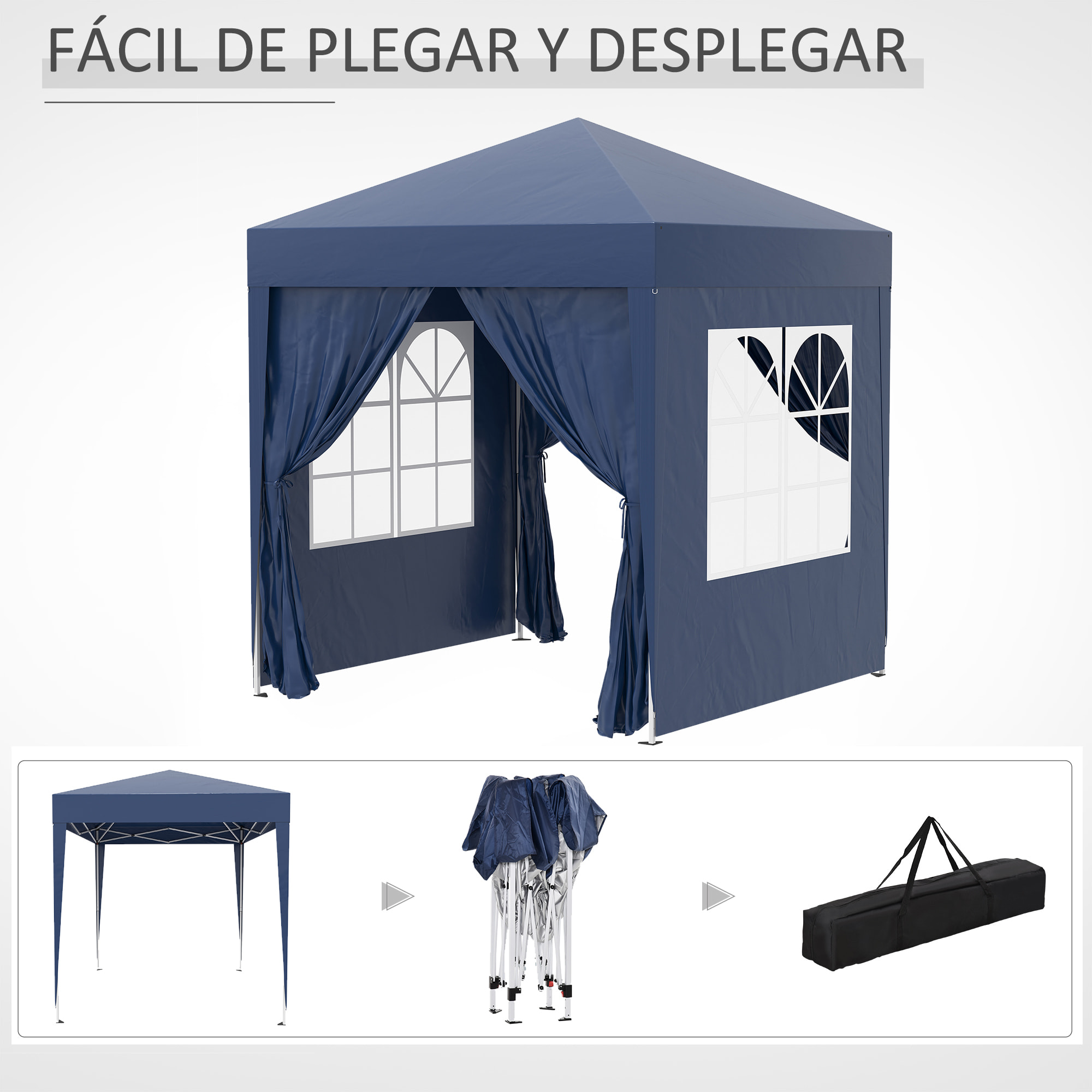 Outsunny Carpa Plegable 2x2m Exterior con 4 Paredes y Bolsa de Transporte Azul