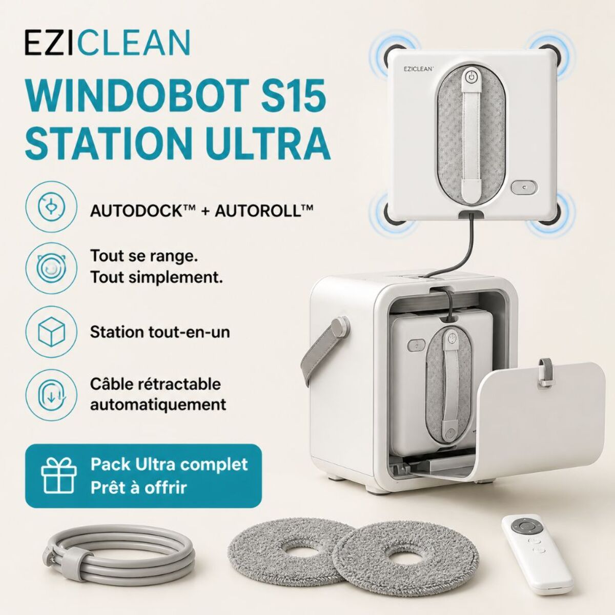 Robot Lave-vitres avec Station eziclean®Windobot S15 Station ULTRA