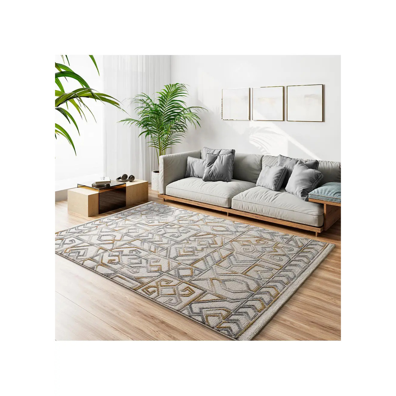 AMARA Alfombra étnica con relieve Plata, varias medidas disponibles.