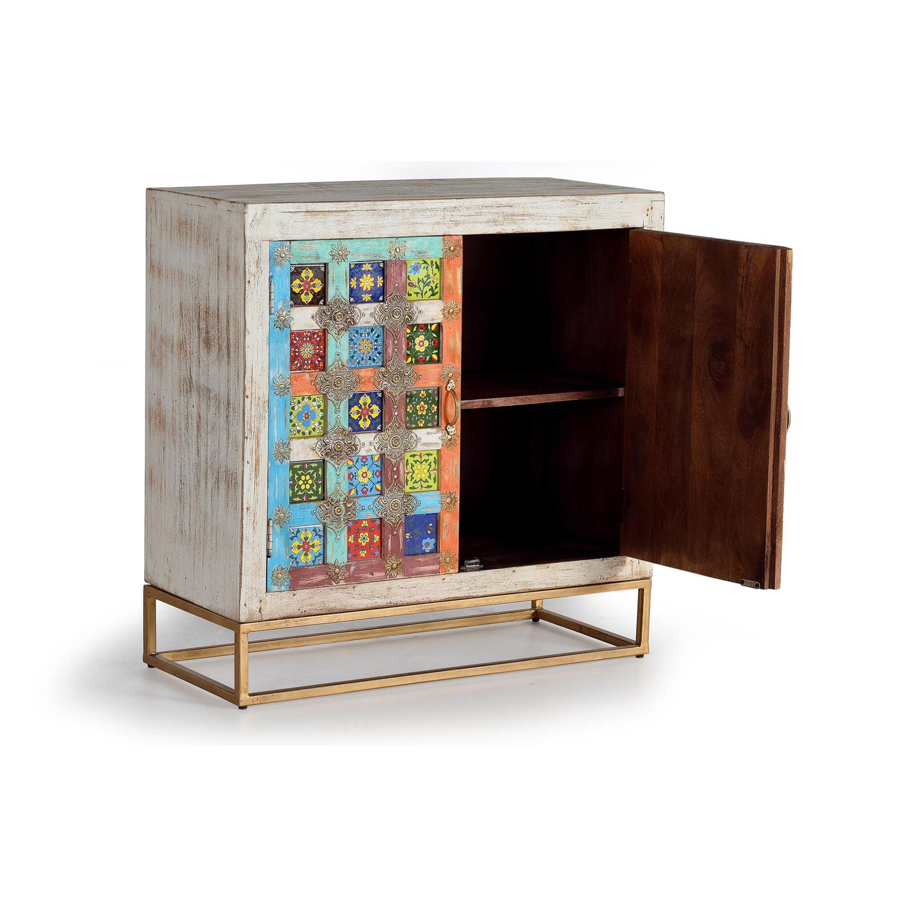 Mueble auxiliar - madera de mango y metal - 90x90x40cm