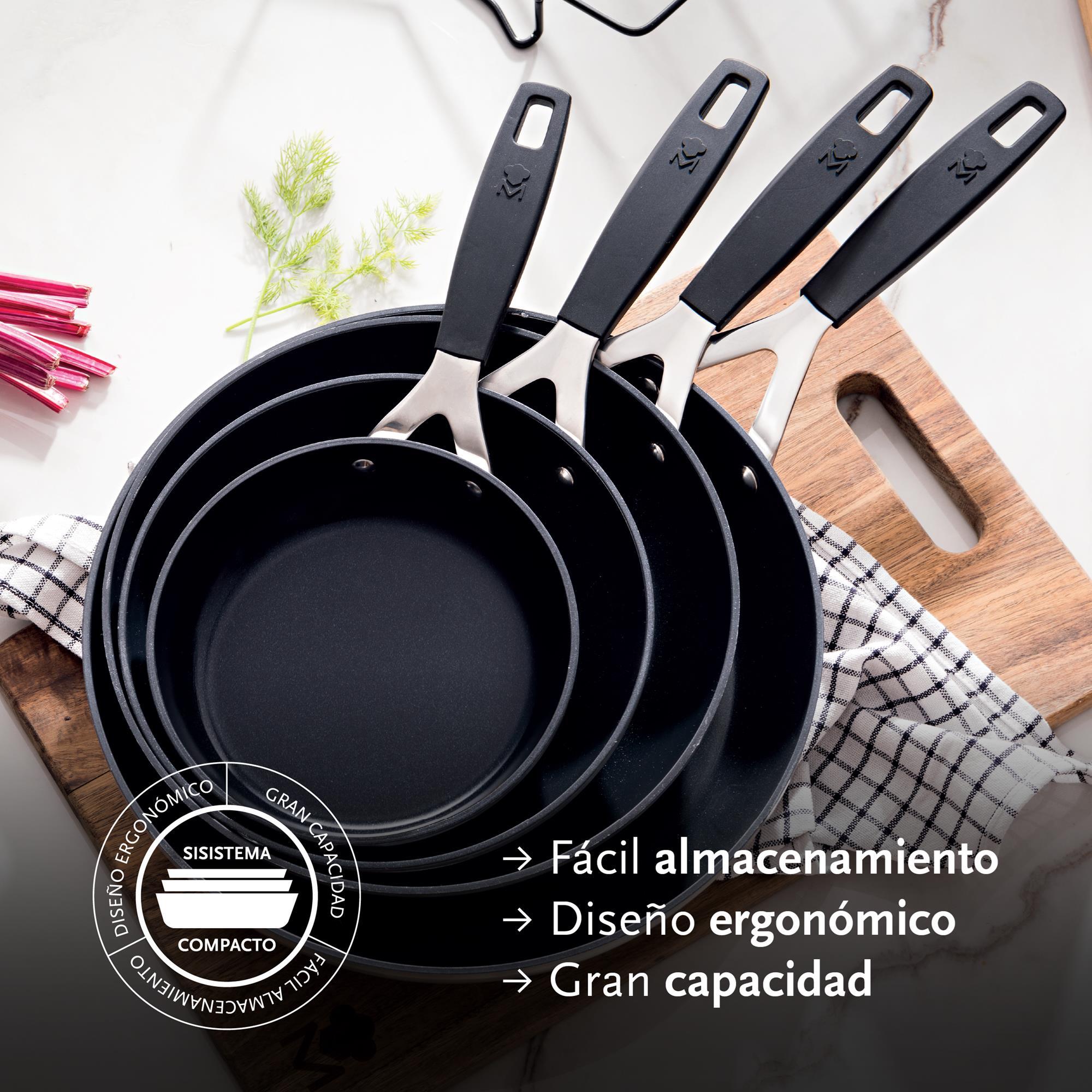 Juego de 3 sartenes ø16ø20ø24cm y 3 protectores en aluminio forjado antiadherentes masterpro