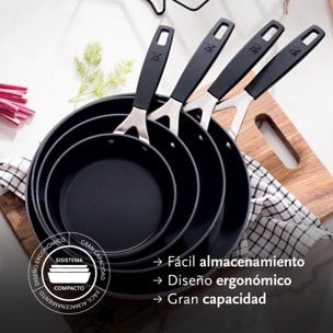 Juego de 3 sartenes ø16ø20ø24cm y 3 protectores en aluminio forjado antiadherentes masterpro