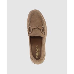 Zapatos de Serraje - Taupe - Tacón: 7 cm