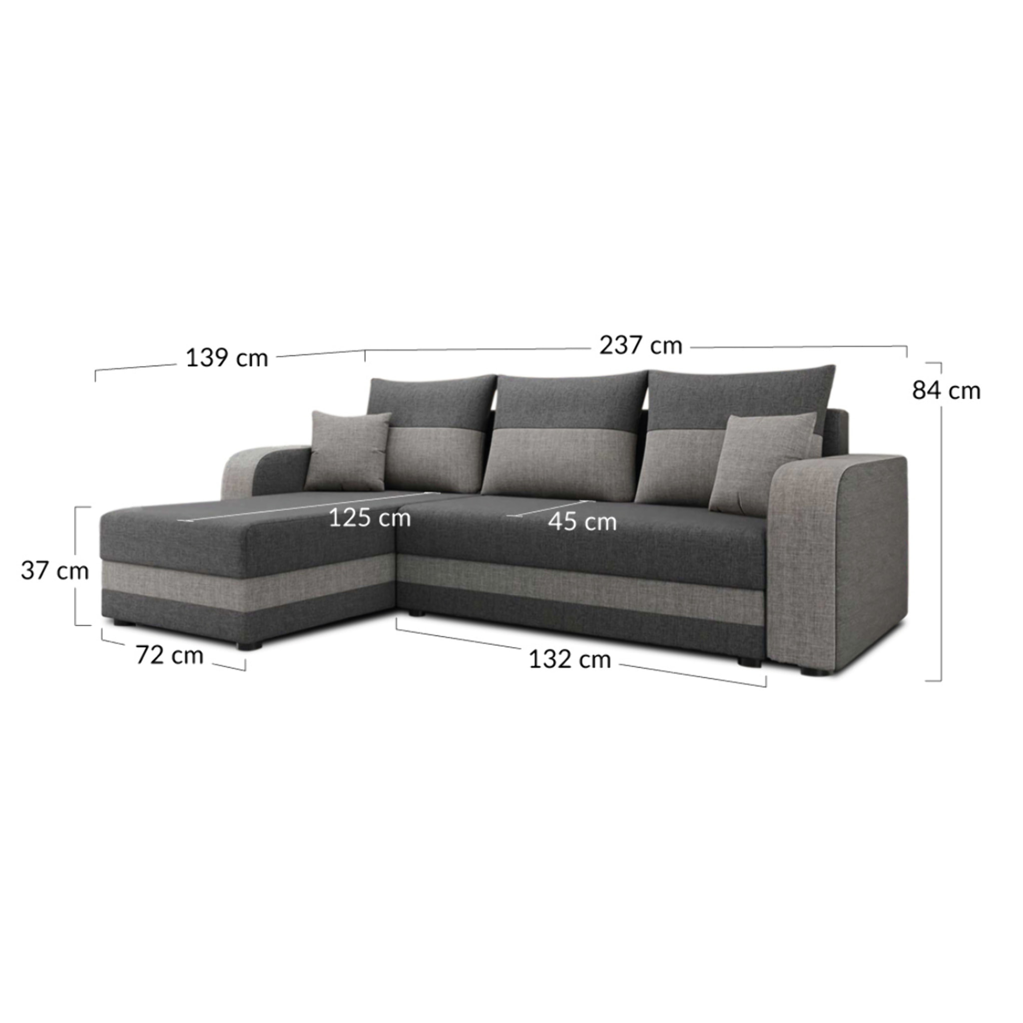 Harvey - Canapé d'angle réversible 4 places convertible avec coffre en tissu bicolore - Noir / Gris