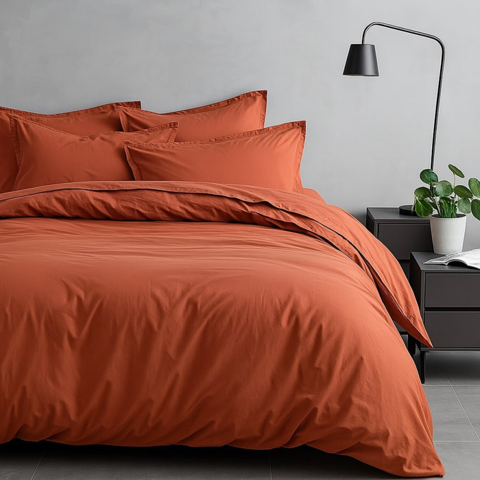 Parure housse de couette unie 100% satin de coton - sati - brique