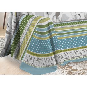 Telo Arredo Multiuso In 100% Cotone Disegno Bau Bau Verde