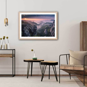 Affiche paysage sunrise on the rocks Affiche + cadre en bois - Chêne