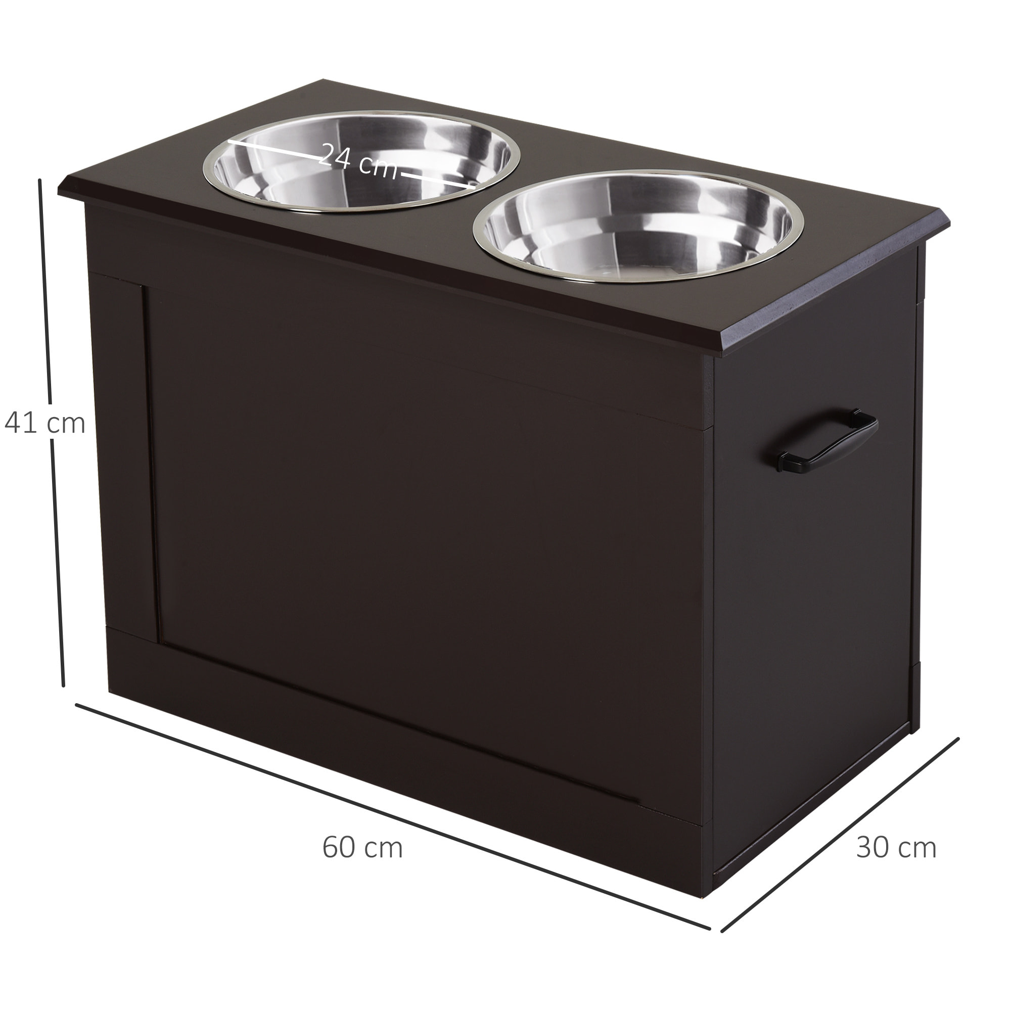 Comedero Perro Elevado con 2 Cuencos de Acero Inoxidable 2x2000 ml Comedero Elevado para Perros Grandes con Tapa Abatible y Almacenamiento Oculto Marrón Oscuro