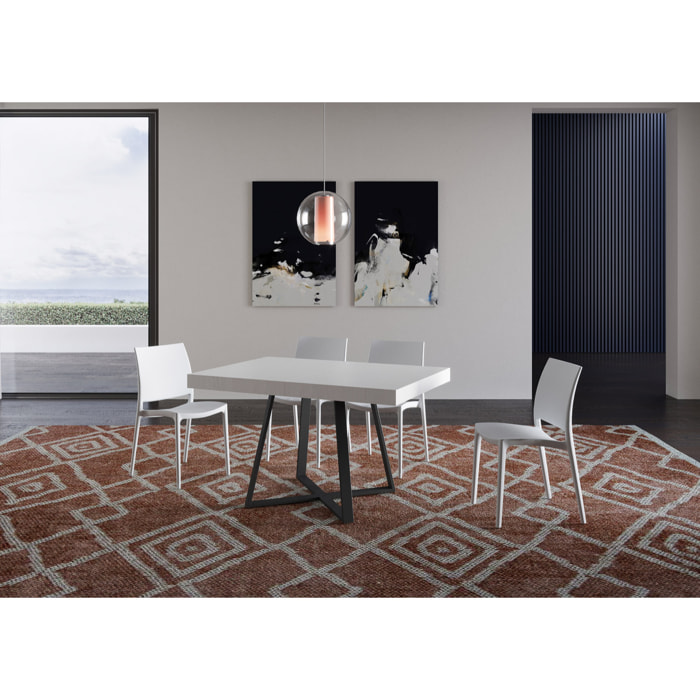 Table extensible 90x130/390 cm Abbraccio frêne blanc pieds anthracite